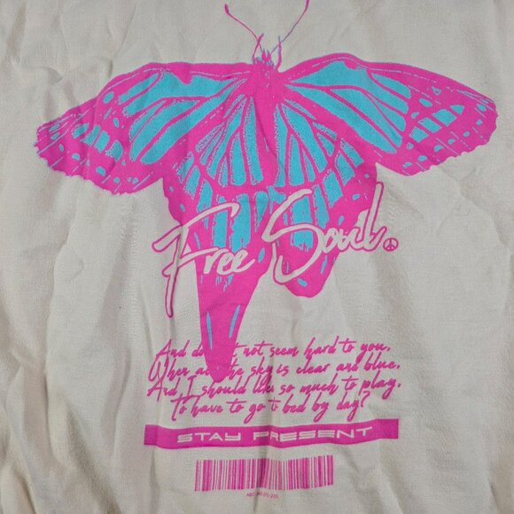 PacSun Free Soul Mens XL Beige Butterfly Graphic Hoodie Lightweight Casual Wear - Picture 2 of 8